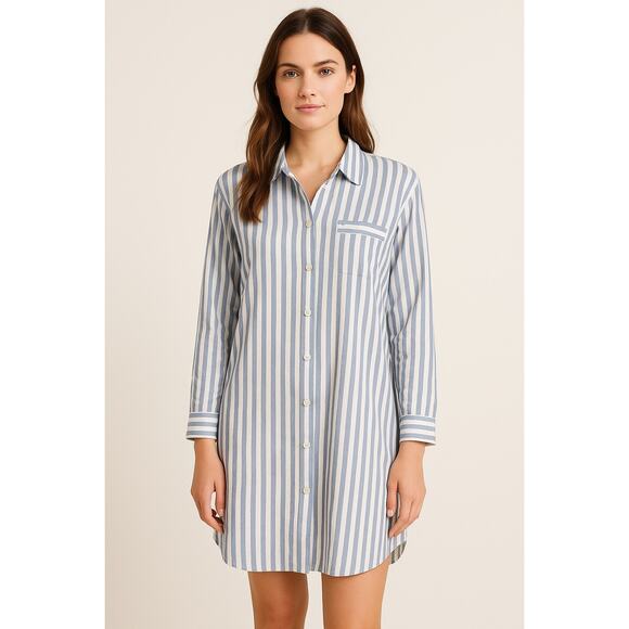 Victoria’s Secret Striped Cotton Button Down Long Sleeve Nightshirt | Large - Picture 1 of 12